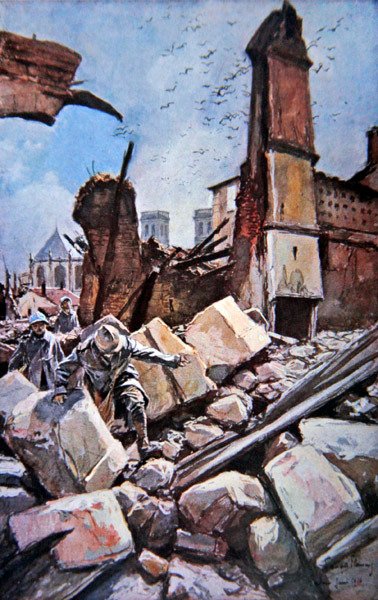 Bataille de Verdun : Troupes Françaises se Déplaçant parmi les Remparts en Ruines - Francois (after) Flameng