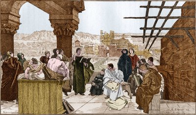 Pierre Abélard ou Abailard (1079-1142), philosophe et théologien français et son école sur la montagne Sainte-Geneviève. D