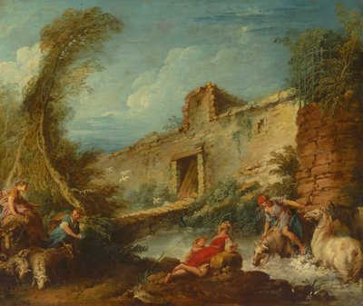 La Traversée du gué, vers 1703-70 - Francois (and studio) Boucher