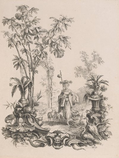 Jeune Chinoise marchant, entourée de ses moutons - Francois Antoine Aveline
