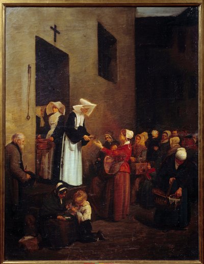 Charité. Les religieuses distribuent de la nourriture aux pauvres dans la rue - François Bonvin