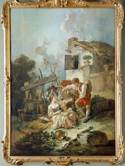 Un homme offrant des raisins à une fille - François Boucher