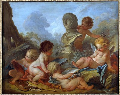 Allégorie des Arts Cinq petits Amours associés à différents arts (sculpture, peinture...) - François Boucher