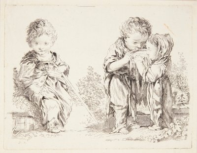 Enfant assis sur une motte de terre et Les petits buveurs de lait - François Boucher