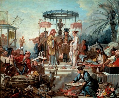Scène de mariage chinois à la cour de l