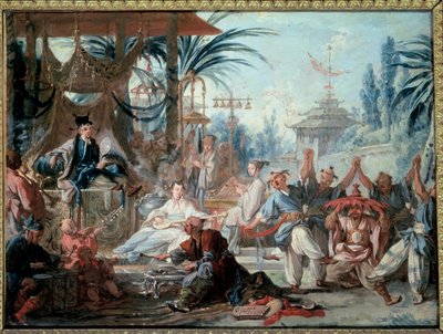 Chinoiserie : "Danse chinoise" Scène de divertissement à la cour impériale avec musiciens et danseurs. Peinture de François Boucher (1703-1770) 1740 Besançon, Musée des Beaux-Arts - François Boucher
