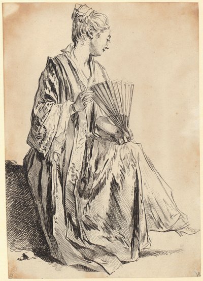 Jeune femme assise jouant avec un éventail - François Boucher