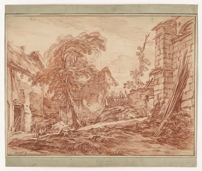 Paysage rural avec une ferme et des ruines - François Boucher