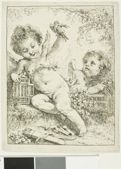 Deux Putti avec un oiseau - François Boucher