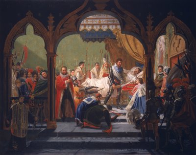 Henri IV (1553-1610) recevant les attributs de la monarchie du mourant Henri III (1551-1589) 1814 - Francois Buffet