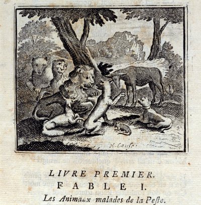 Les Animaux malades de la peste. Fables de Jean de La Fontaine (1621-95). Illustration de François Chauveau (1613-1676). Édition de 1728. - Francois Chauveau
