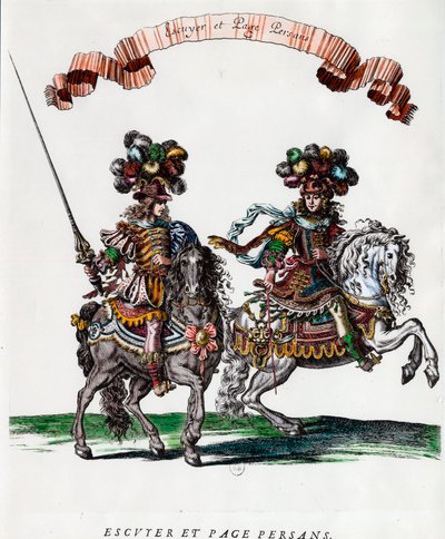 Écuyer et page persan lors du carrousel donné par le roi Louis XIV (1639-1715) Gravure par François Chauveau (1613-1676) vers 1662 Collection privée - Francois Chauveau