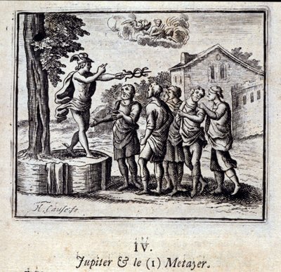 Jupiter et le Métayer. Fables de Jean de La Fontaine (1621-95). Illustration de François Chauveau (1613-1676). Édition de 1728. - Francois Chauveau