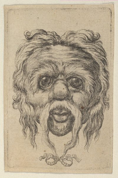 Masque avec une longue moustache attachée avec un ruban sous le menton, de Divers Masques, vers 1635-45 - Francois Chauveau