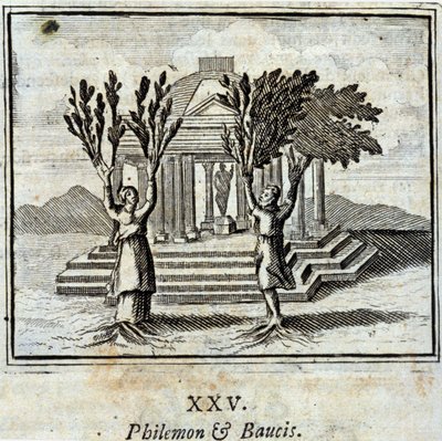 Philémon et Baucis. Fables de Jean de La Fontaine (1621-95). Illustration de François Chauveau (1613-1676). Édition de 1728. - Francois Chauveau