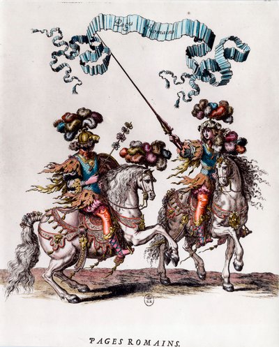 Pages romains lors du carrousel donné par le roi Louis XIV (1639-1715) Gravure par François Chauveau (1613-1676) vers 1662 Collection privée - Francois Chauveau