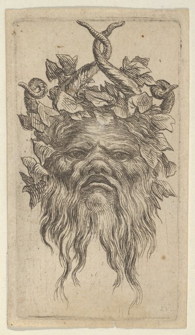 Masque de satyre avec des cornes crochues et une couronne de lierre, de Divers Masques, vers 1635-45 - Francois Chauveau