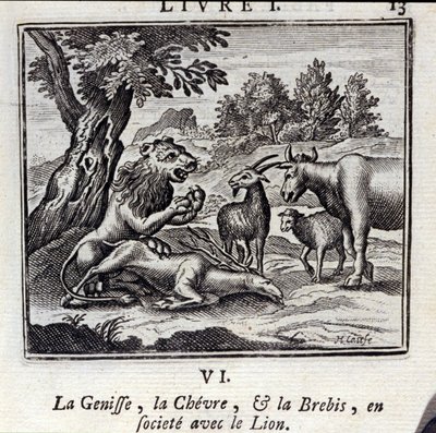 La génisse, la chèvre et la brebis en société avec le lion - Francois Chauveau