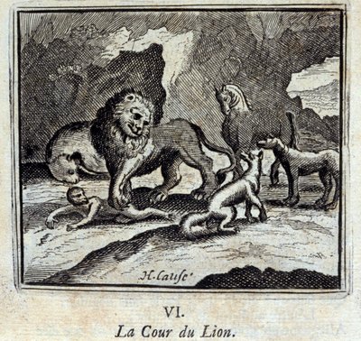 La Cour du Lion. Fables de Jean de La Fontaine. Illustration de François Chauveau. Édition de 1728 - Francois Chauveau