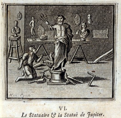 Le Sculpteur et la statue de Jupiter. Fables de Jean de La Fontaine (1621-95). Illustration de François Chauveau (1613-1676). Édition de 1728. - Francois Chauveau