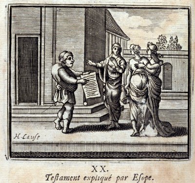 Volonté expliquée par Ésope. Fables de Jean de La Fontaine (1621-95). Illustration de François Chauveau (1613-1676). Édition de 1728. - Francois Chauveau