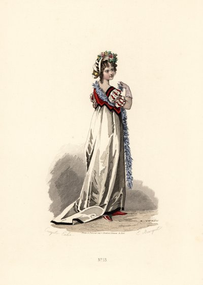 Femme en robe blanche avec garniture en velours noir - Francois Claudius (after) Compte Calix