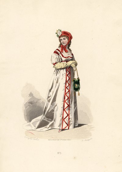 Femme en robe blanche avec motif en velours - Francois Claudius (after) Compte Calix