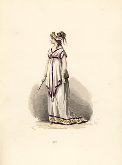 Femme en robe tunique blanche bordée de velours lilas - Francois Claudius (after) Compte Calix