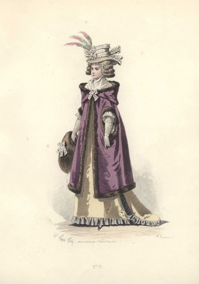 Femme en manteau à capuche bordé de fourrure, époque de Marie Antoinette - Francois Claudius Compte Calix