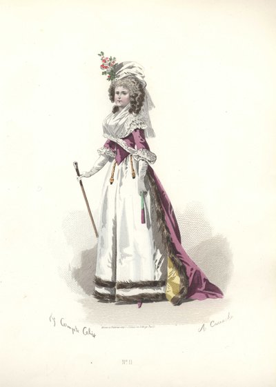 Femme en tenue bordée de fourrure, époque de Marie-Antoinette. - Francois Claudius Compte Calix