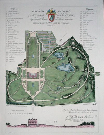 Plan général du jardin du Château de Maisons appartenant à Thomas de Colmar, gravé par G. Lorsignol - Francois Duvillers
