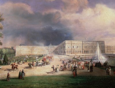 Louis-Philippe Roi de France, sa famille et la Duchesse de Kent assistant aux Grandes Eaux à Versailles, France, mai 1844 (détail) - Francois Edme Ricois