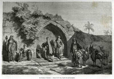 La fontaine à Nazareth. Gravure par E. Zier, pour illustrer l