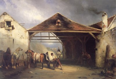 Un maréchal ferrant un cheval - Francois Emile de Lansac