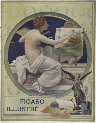 Une femme partiellement nue peignant à un chevalet - Francois Flameng