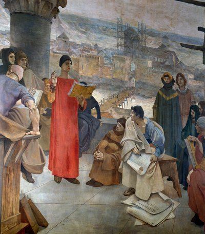 Abélard et son école sur la montagne Sainte-Geneviève à Paris. Le maître Pierre Abailard (ou Pierre Abélard) - Francois Flameng