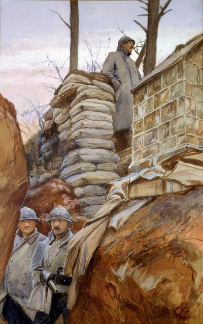 Le poste de guet du Mont Renault (avril 1918). Peinture de François Flameng (1856-1923) - Francois Flameng