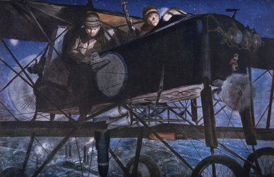 Avec le service aérien français, un bombardement nocturne par un biplan Voisin - Francois Flameng