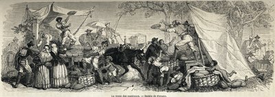 La vente de pastèques, dessin de Ferogio, pour illustrer Naples et les Napolitains, en 1861, par Marc Monnier (1829-1885). Gravure dans "Le tour du monde" 1861. Collection Selva - Francois Fortune Antoine (after) Ferogio