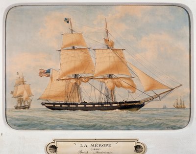 Le Brig Merope, par François Roux (1811-1882), aquarelle, France - Francois Geoffroy Roux