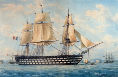 Le navire Montebello, par François Roux (1811-1882), aquarelle, France - Francois Geoffroy Roux