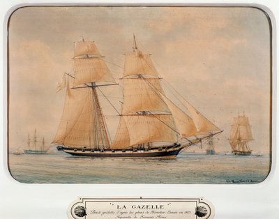 La goélette La Gazelle, par François Roux (1811-1882), aquarelle, France - Francois Geoffroy Roux