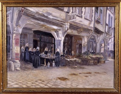 Marché sous les porches à Dinan - par F. Gombeaux, fin du 19e siècle - Francois Gombeaux