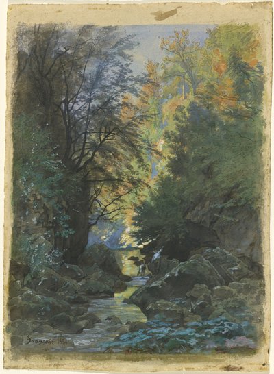 Un ruisseau à travers une forêt dense - Francois Louis Francais