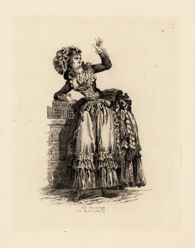 Femme à la mode avec bonnet à la Nicolet, époque de Marie-Antoinette - Francois Louis Joseph (after) Watteau
