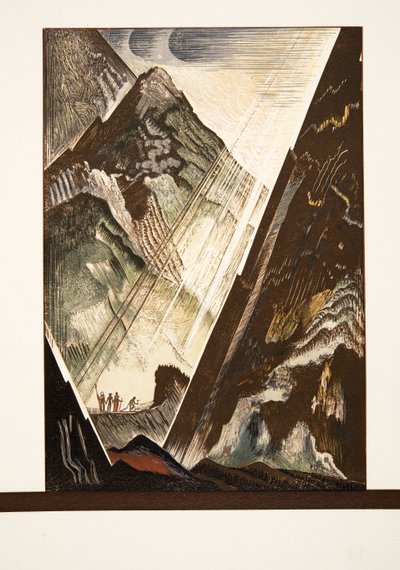 Prométhée cloué au rocher par Héphaïstos, Kratos et Bia, de Prométhée Enchaîné par Eschyle, pub. 1941 - Francois Louis Schmied