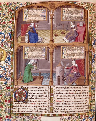 Les quatre vertus cardinales : Prudence, Force, Continence et Justice. Page tirée d