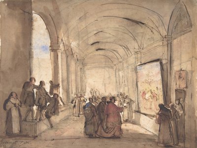 Un cardinal examinant une peinture dans un cloître, première moitié du 19ème siècle - Francois Marius Granet