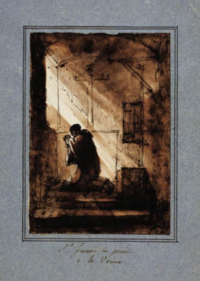Saint François, agenouillé en prière dans sa cellule - Francois Marius Granet