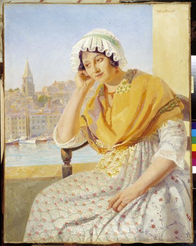 Madame Contencin sur la terrasse quai de Rive-Neuve à Marseille - Francois Marius Valere Bernard